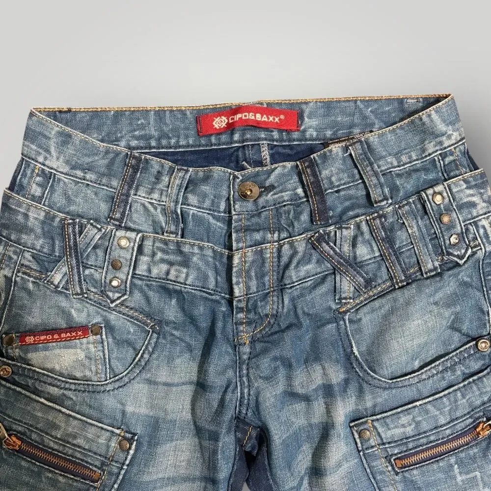Cipo & Baxx Jeans Men's 32x34 Y2K Cyber Grunge Biker Moto Heavy Stitch Denim